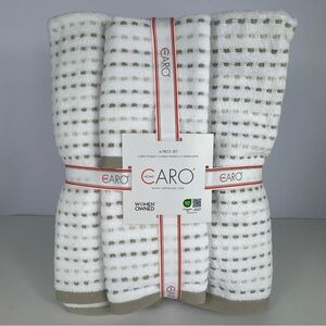 Caro Home Bath Towel Set Tan White 2 Bath 2 Hand 2 Wash 100% Cotton Soft 6pc NEW